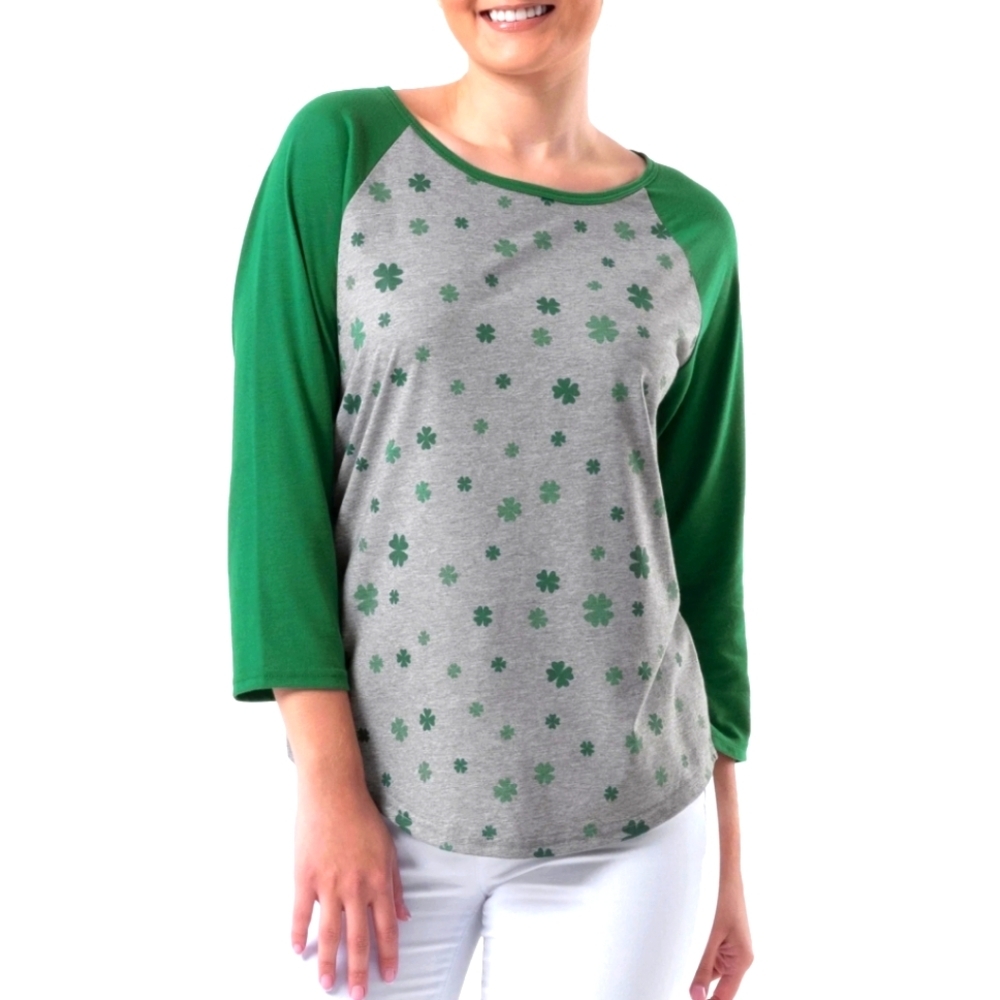 Saint Patrick's Day Women's Baseball Tee w/ Raglan Sleeves - Size M (8-10) New